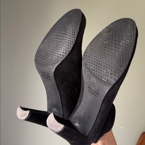 Stuart Weitzman Glove High-Heel Booties Suede Satin Lined Neutral Girl Boss 8 - Picture 3 of 17